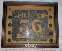 Framed Civil War Business Stencil & 10 Federal Eagle Buttons Dug Newbern, N. C
