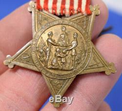 Grand Army of the Republic GAR Civil War Hanging Medal Pin, Silk Flag, Numbered