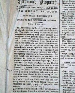 Great 1st Battle of Bull Run Manassas VA Civil War Confederate VA 1861 Newspaper