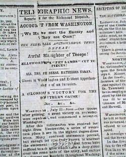 Great 1st Battle of Bull Run Manassas VA Civil War Confederate VA 1861 Newspaper