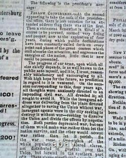 Great Abraham Lincoln Inauguration Inaugural Address 1865 Civil War Newspaper