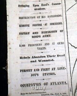 Great Fall of Atlanta Georgia with Civil War Map & Jonesborough GA 1864 Newspaper