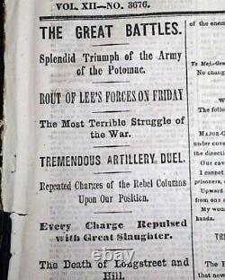 Great Historic Battle of Gettysburg Yankees Victory 1863 Civil War NYC Newspaper