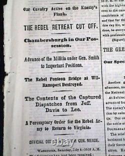 Great Historic Battle of Gettysburg Yankees Victory 1863 Civil War NYC Newspaper