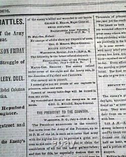 Great Historic Battle of Gettysburg Yankees Victory 1863 Civil War NYC Newspaper