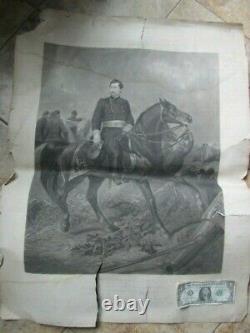 HUGE Early 1865 Orig. Civil War Military Engraving of Gen. Geo. McClellan, Horse