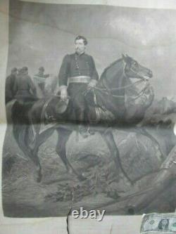 HUGE Early 1865 Orig. Civil War Military Engraving of Gen. Geo. McClellan, Horse