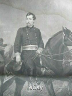 HUGE Early 1865 Orig. Civil War Military Engraving of Gen. Geo. McClellan, Horse