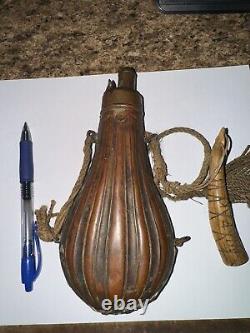 Historic 19th Century Ornate Civil War Era Gunpowder Flask With Initialed Antler