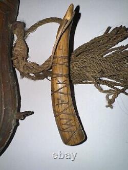 Historic 19th Century Ornate Civil War Era Gunpowder Flask With Initialed Antler