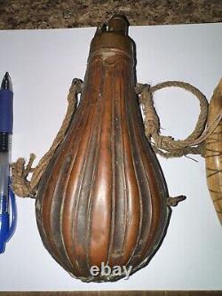 Historic 19th Century Ornate Civil War Era Gunpowder Flask With Initialed Antler