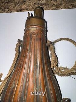 Historic 19th Century Ornate Civil War Era Gunpowder Flask With Initialed Antler