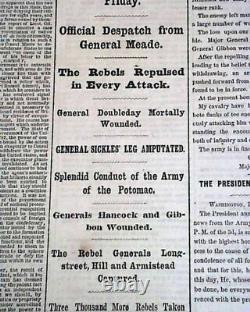 Historic BATTLE OF GETTYSBURG George Meade vs. R. E. Lee 1863 Civil War Newspaper