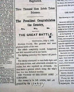 Historic BATTLE OF GETTYSBURG George Meade vs. R. E. Lee 1863 Civil War Newspaper