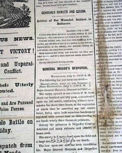 Historic BATTLE OF GETTYSBURG George Meade vs. R. E. Lee 1863 Civil War Newspaper