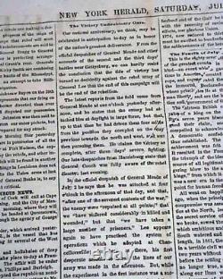 Historic BATTLE OF GETTYSBURG George Meade vs. R. E. Lee 1863 Civil War Newspaper