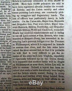 Historic BATTLE OF GETTYSBURG Union Victory vs R. E. Lee 1863 Civil War Newspaper