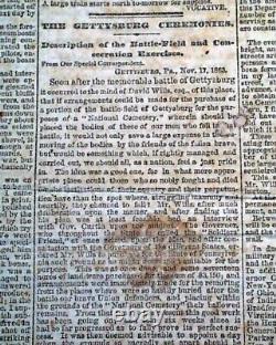 Historic GETTYSBURG ADDRESS Abraham Lincoln's Speech 1863 Civil War Newspaper