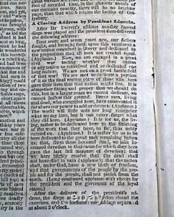 Historic Gettysburg Address Abraham Lincoln's Speech 1863 Civil War Newspaper