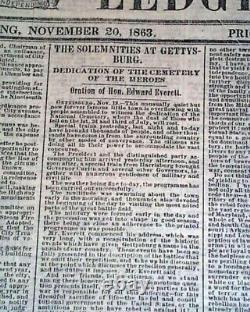 Historic Gettysburg Address Abraham Lincoln's Speech 1863 Civil War PA Newspaper