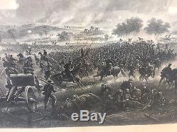 LARGE Framed Gettysburg Repulse Of Longstreet's Assault 1876 Engraving Civil War