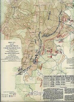 LARGE Original Antique Civil War Map BATTLE of CHICKAMAUGA Georgia ROSSVILLE GA