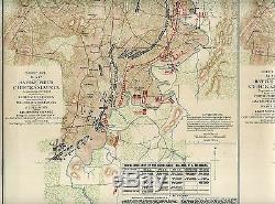LARGE Original Antique Civil War Map BATTLE of CHICKAMAUGA Georgia ROSSVILLE GA