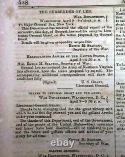 LEE'S SURRENDER Confederate Army Appomattox Court House 1865 Civil War Newspaper