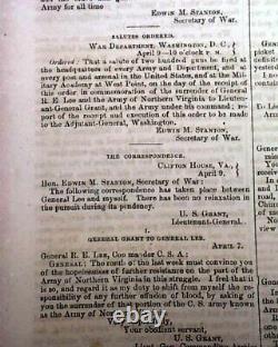 LEE'S SURRENDER Confederate Army Appomattox Court House 1865 Civil War Newspaper