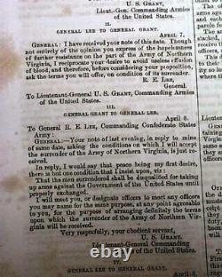 LEE'S SURRENDER Confederate Army Appomattox Court House 1865 Civil War Newspaper