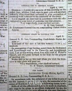 LEE'S SURRENDER Confederate Army Appomattox Court House 1865 Civil War Newspaper