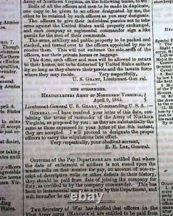 LEE'S SURRENDER Confederate Army Appomattox Court House 1865 Civil War Newspaper