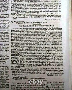 LEE'S SURRENDER Confederate Army Appomattox Court House 1865 Civil War Newspaper