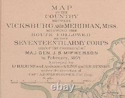 Large Original Antique Civil War Campaign Map VICKSBURG MERIDIAN Mississippi MS