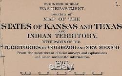 Large Original Antique Civil War EXPLORATION Map TEXAS Kansas INDIAN TERRITORY