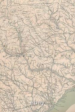 Large Original Antique Civil War General Topographical Map SOUTH NORTH CAROLINA