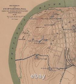 Large Original Antique Civil War Map CHATTANOOGA Tennessee KNOXVILLE