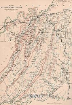 Large Original Antique Civil War Map KNOXVILLE Tennessee Chickamauga GEORGIA