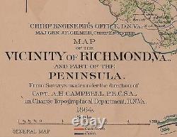 Large Original Antique Civil War Map RICHMOND DEFENSES Virginia VA Petersburg