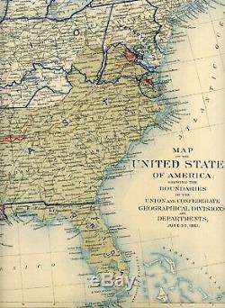 Large Original Antique Civil War Map UNION CONFEDERATE BOUNDARIES June 30, 1861