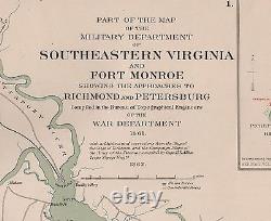 Large Original Antique United States Civil War Map VIRGINIA Petersburg Richmond