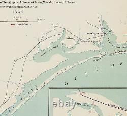 Large Original Civil War Map TEXAS COAST DEFENSES Corpus Christi Galveston