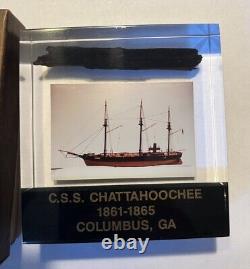 Lucite Paperweight of C. S. S. Chattahoochee Civil War Ship with Real Piece Rare