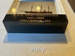 Lucite Paperweight of C. S. S. Chattahoochee Civil War Ship with Real Piece Rare