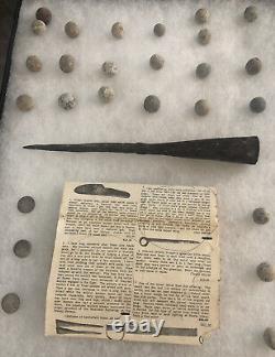 MEXICAN WAR RELIC GROUPING, COINS, BULLETS, PIKE HEAD, Etc