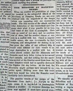 MONITOR VS. MERRIMAC Battle of Hampton Roads Civil War IRONCLADS 1862 Newspaper