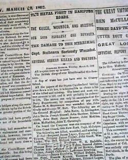 MONITOR VS. MERRIMAC Battle of Hampton Roads Civil War IRONCLADS 1862 Newspaper