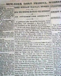 MONITOR VS. MERRIMAC Battle of Hampton Roads Civil War IRONCLADS 1862 Newspaper