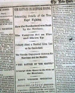 MONITOR vs. MERRIMACK Ironclads Naval Battle & 3 MAPS 1862 Civil War Newspaper