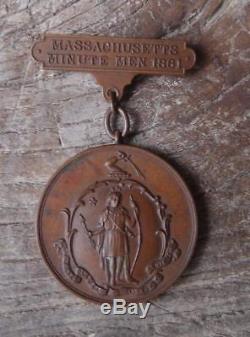 Massachusetts Minute Men 1861 Civil War 1st Bronze Antique Medal G. FISH